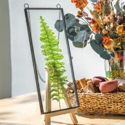 Hanging 4x9 Inches Black Long Herbarium Painted Brass Glass Frame For Pressed Flowers Dried Flowers -Terrarium Plant Hub 02369