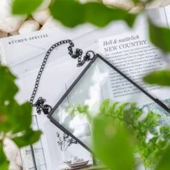 Hanging 4x9 Inches Black Long Herbarium Painted Brass Glass Frame For Pressed Flowers Dried Flowers -Terrarium Plant Hub 03852