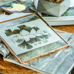 Handmade Large Wall Hanging Pure Copper Glass Artwork Certificate Photo Display Floating Frame -Terrarium Plant Hub 09767