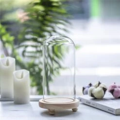 Glass Dome With LED Light Wood Base Cloche Bell For Rose Model Figurine Flowers Centerpiece -Terrarium Plant Hub 20190227003 7