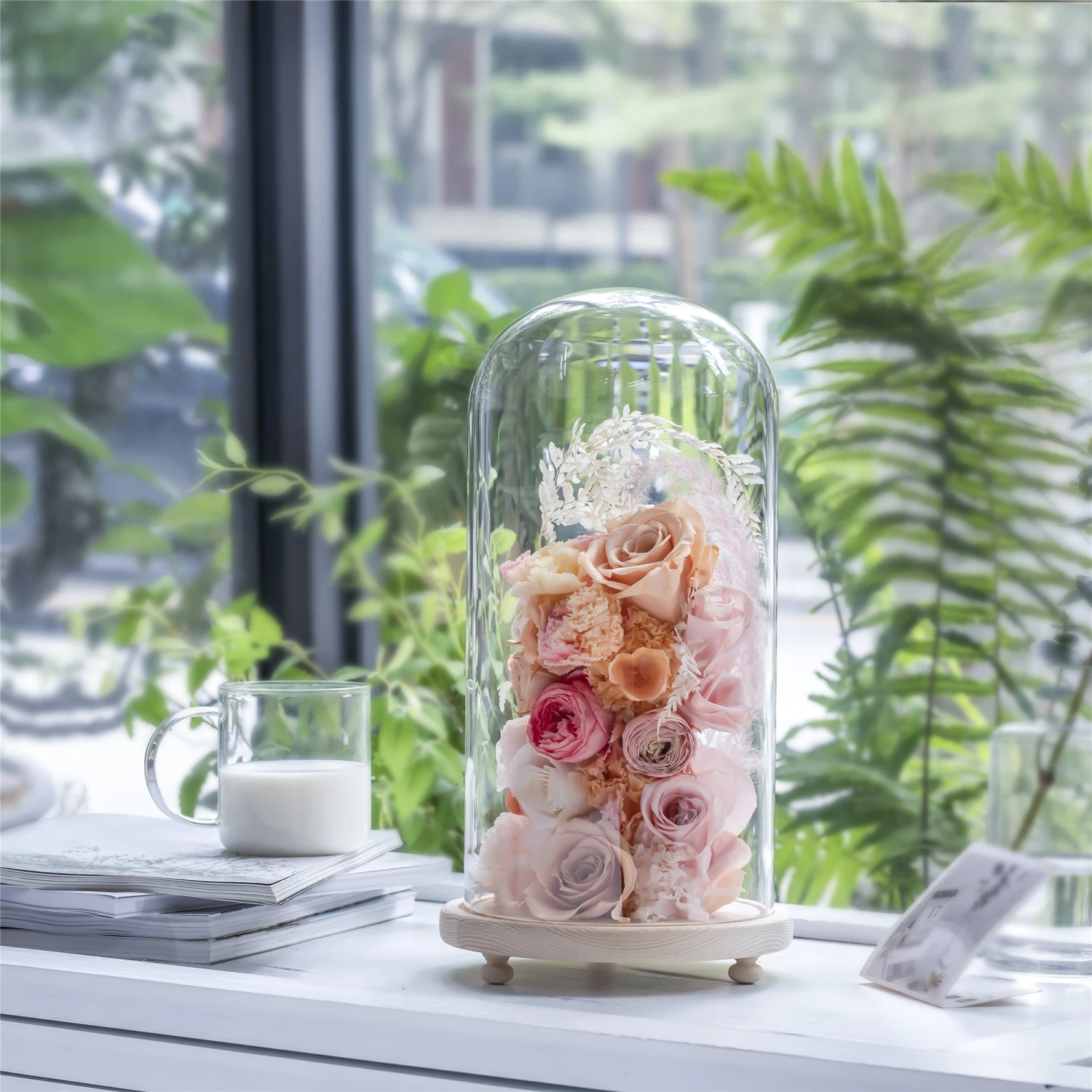 Handmade Glass Dome With LED Light Wood Base Cloche Bell Round For Rose Model Figurine Flowers 6 Handmade Glass Dome With LED Light Wood Base Cloche Bell Round For Rose Model Figurine Flowers - Image 4