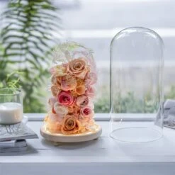 Handmade Glass Dome With LED Light Wood Base Cloche Bell Round For Rose Model Figurine Flowers 13 Handmade Glass Dome With LED Light Wood Base Cloche Bell Round For Rose Model Figurine Flowers -Terrarium Plant Hub 20190227011 6
