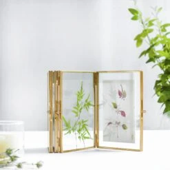 Handmade Tabletp Brass Glass Photo Picture Display Folding Screen Type Frame 3-Folded 5" X 7" -Terrarium Plant Hub 20190315009 6