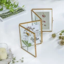 Handmade Tabletp Brass Glass Photo Picture Display Folding Screen Type Frame 3-Folded 5" X 7" -Terrarium Plant Hub 20190315009 8