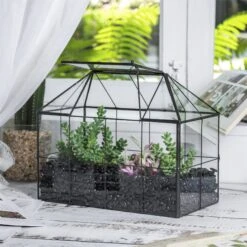 NCYP Glass Geometric Terrarium Tin-Sealed Brass Black House Shape Container With Grid And Swing Lid -Terrarium Plant Hub 20190621003 2