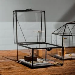 Small Vintage Rectangle Glass Jewelry Storage Card Box With Lock For Card Storage Jewelry Display -Terrarium Plant Hub 20190717001 2