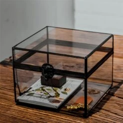 Small Vintage Rectangle Glass Jewelry Storage Card Box With Lock For Card Storage Jewelry Display -Terrarium Plant Hub 20190717001 5