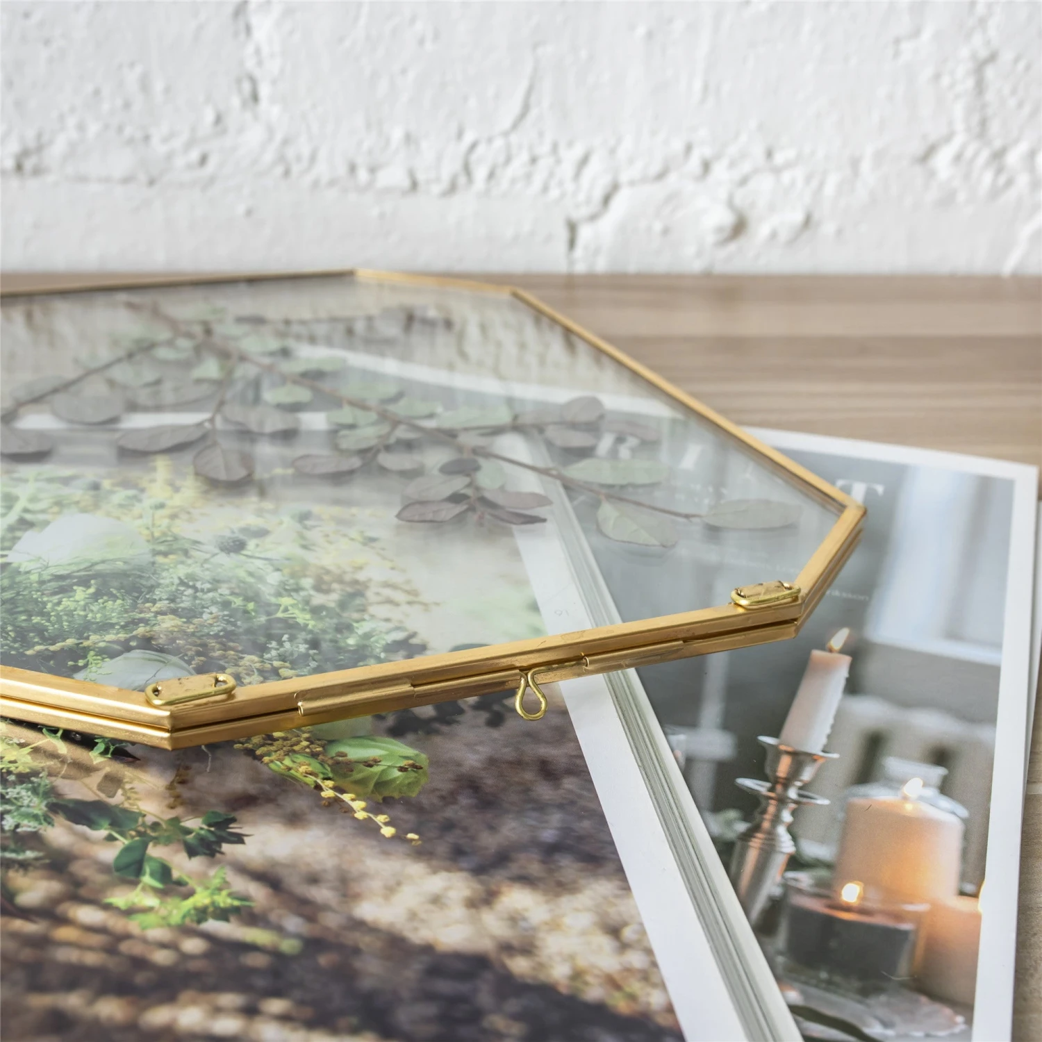 Wall Hanging Long Octagon Herbarium Brass Glass Frame For Pressed Flowers Dried Floating Frame 6 Wall Hanging Long Octagon Herbarium Brass Glass Frame For Pressed Flowers Dried Floating Frame - Image 4