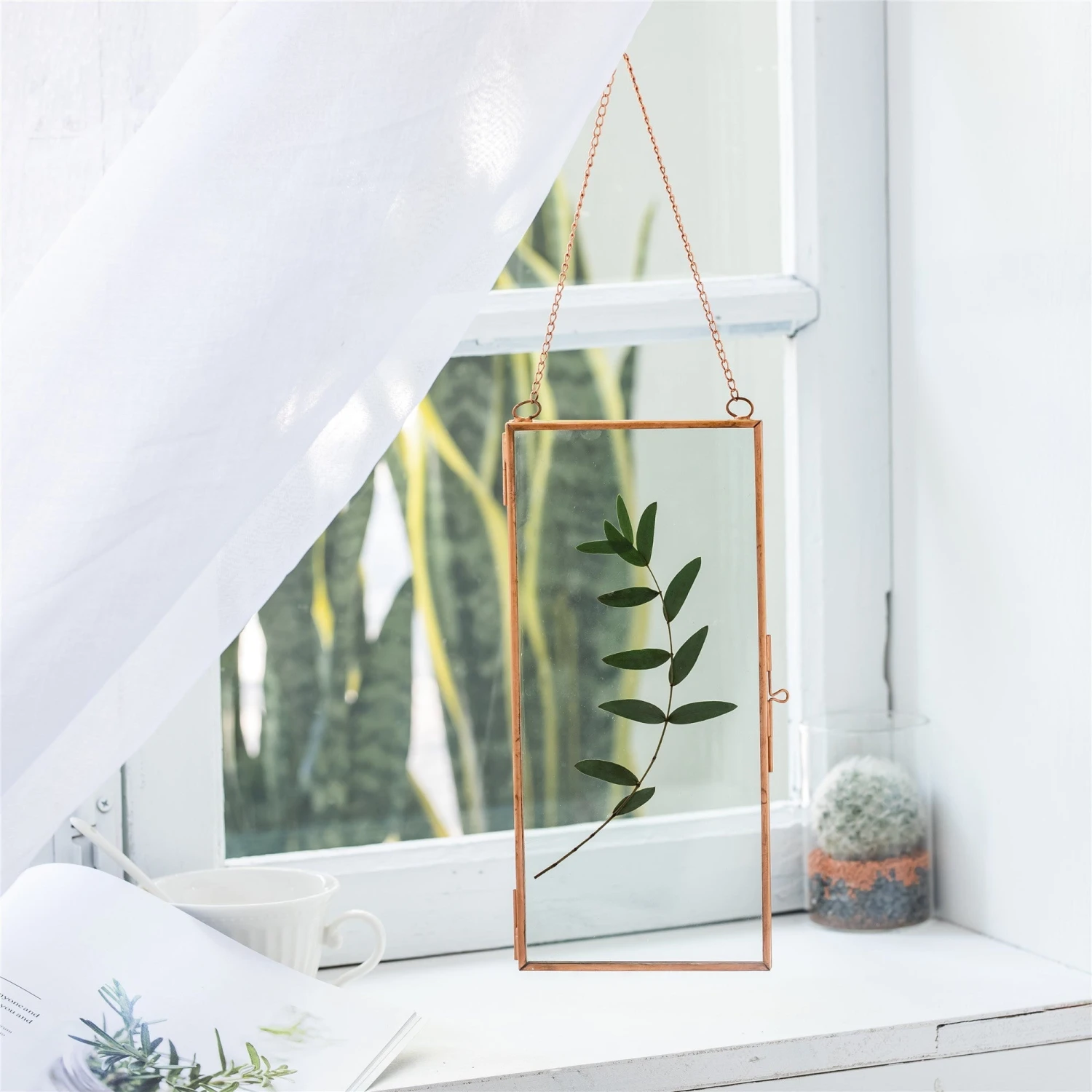 Hanging 4x9 Inches Pink Long Herbarium Pure Copper Glass Frame For Pressed Flowers Dried Flowers 4 Hanging 4x9 Inches Pink Long Herbarium Pure Copper Glass Frame For Pressed Flowers Dried Flowers - Image 2