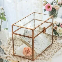 Pure Copper Medium Geometric Glass Card Box Terrarium Foot Latch Rose Gold Handmade Rectangular -Terrarium Plant Hub 20190905013 3