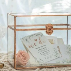 Pure Copper Medium Geometric Glass Card Box Terrarium Foot Latch Rose Gold Handmade Rectangular -Terrarium Plant Hub 20190905013 4