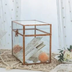 Pure Copper Medium Geometric Glass Card Box Terrarium Foot Latch Rose Gold Handmade Rectangular -Terrarium Plant Hub 20190905013 6