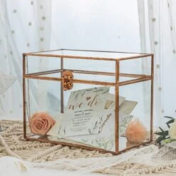 Pure Copper Medium Geometric Glass Card Box Terrarium Foot Latch Rose Gold Handmade Rectangular -Terrarium Plant Hub 20190905013 7