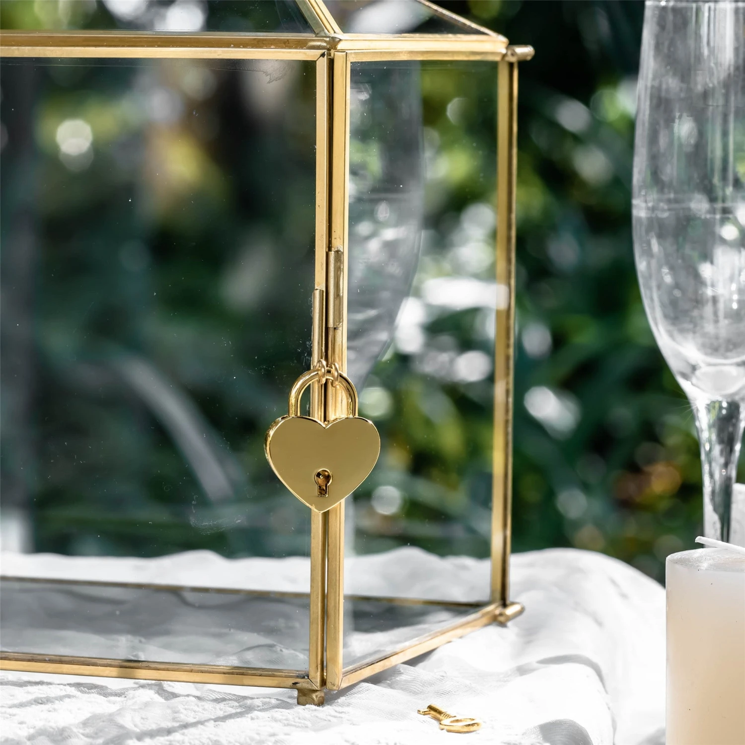 Large Geometric Glass Card Box Terrarium With Slot And Heart Lock, Foot, Gold, Handmade, Brass,for Wedding Receiption, Wishwell, Keepsake Centerpiece 18 Large Geometric Glass Card Box Terrarium With Slot And Heart Lock, Foot, Gold, Handmade, Brass,for Wedding Receiption, Wishwell, Keepsake Centerpiece - Image 16