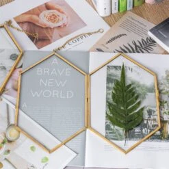 NCYP Vintage Gold Brass Floating Hanging Glass Long Hexagon Photo Frame For Fern, Pressed Flower -Terrarium Plant Hub 20191224001 3