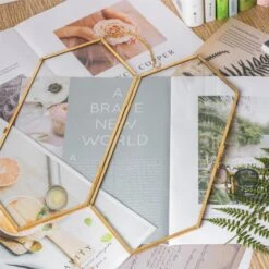 NCYP Vintage Gold Brass Floating Hanging Glass Long Hexagon Photo Frame For Fern, Pressed Flower -Terrarium Plant Hub 20191224002 3
