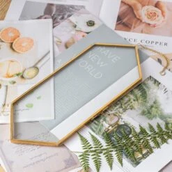 NCYP Vintage Gold Brass Floating Hanging Glass Long Hexagon Photo Frame For Fern, Pressed Flower -Terrarium Plant Hub 20191224002 4