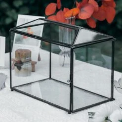 Back Standard/Large Geometric Glass Card Box Terrarium With Slot, Heart Lock, Foot, Handmade Brass For Wedding Receiption Wishwell Keepsake -Terrarium Plant Hub 20200117001 2