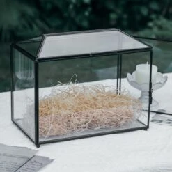 Back Standard/Large Geometric Glass Card Box Terrarium With Slot, Heart Lock, Foot, Handmade Brass For Wedding Receiption Wishwell Keepsake -Terrarium Plant Hub 20200117001 3