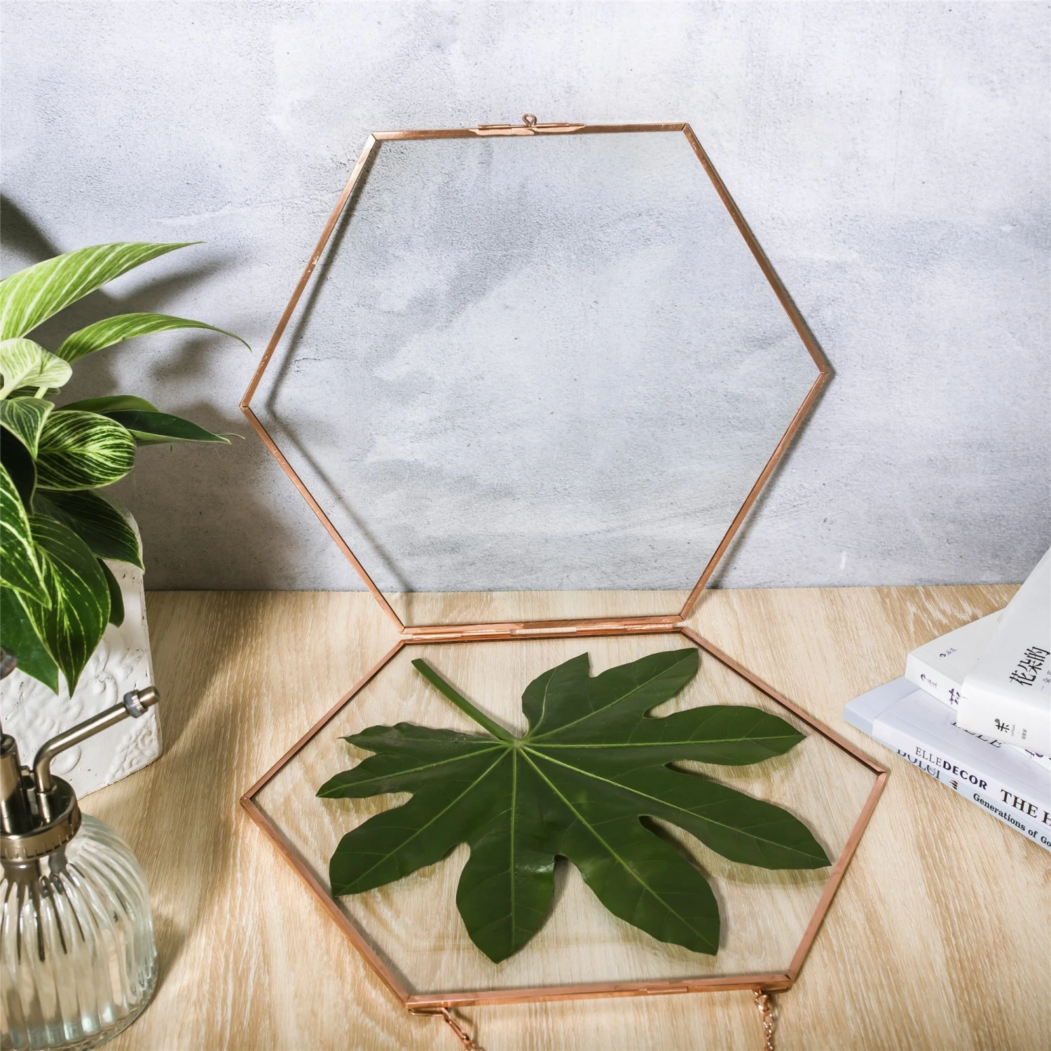 Hanging Hexagon Herbarium Copper Glass Frame For Pressed Flowers Dried Flowers Floating Frame 7 Hanging Hexagon Herbarium Copper Glass Frame For Pressed Flowers Dried Flowers Floating Frame - Image 5