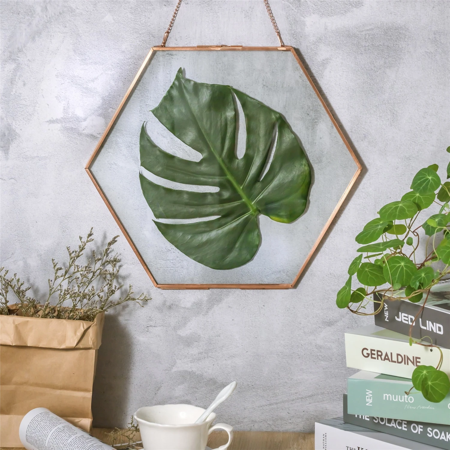 Hanging Hexagon Herbarium Copper Glass Frame For Pressed Flowers Dried Flowers Floating Frame 9 Hanging Hexagon Herbarium Copper Glass Frame For Pressed Flowers Dried Flowers Floating Frame - Image 7