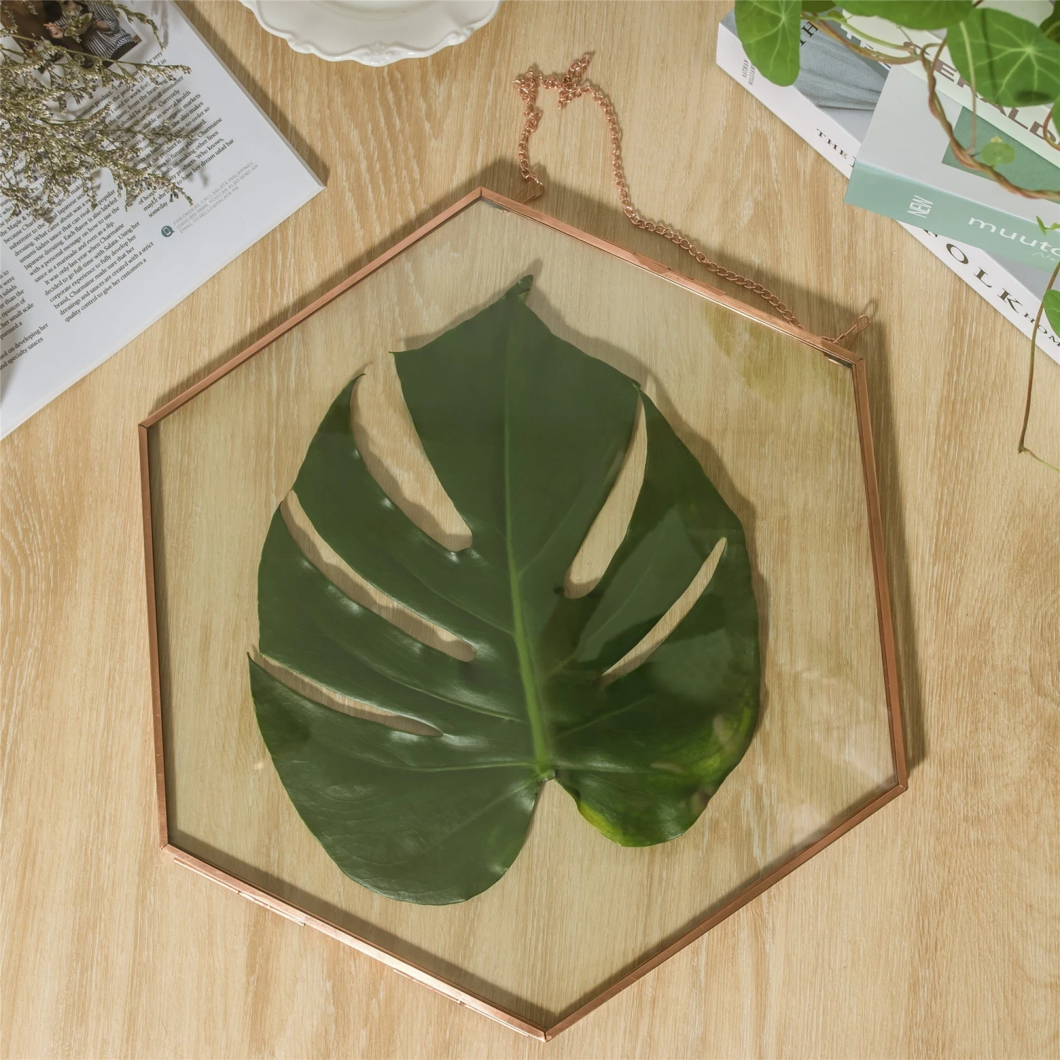 Hanging Hexagon Herbarium Copper Glass Frame For Pressed Flowers Dried Flowers Floating Frame 10 Hanging Hexagon Herbarium Copper Glass Frame For Pressed Flowers Dried Flowers Floating Frame - Image 8
