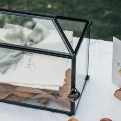 Back Standard/Large Geometric Glass Card Box Terrarium With Slot, Heart Lock, Foot, Handmade Brass For Wedding Receiption Wishwell Keepsake -Terrarium Plant Hub 20200907001 7