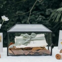 Back Standard/Large Geometric Glass Card Box Terrarium With Slot, Heart Lock, Foot, Handmade Brass For Wedding Receiption Wishwell Keepsake -Terrarium Plant Hub 20200907001 9