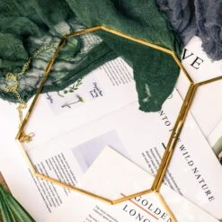 Wall Hanging 8x10" Horizontal Long Octagon Herbarium Brass Double Glass Frame For Pressed Flowers, Dried Flowers, Poster, Floating Frame -Terrarium Plant Hub 20200923001 8x10 2