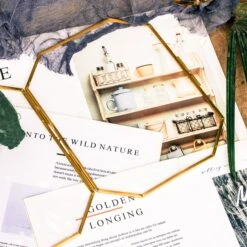 Wall Hanging 8x10" Horizontal Long Octagon Herbarium Brass Double Glass Frame For Pressed Flowers, Dried Flowers, Poster, Floating Frame -Terrarium Plant Hub 20200923001 8x10 3