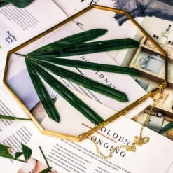 Wall Hanging 8x10" Horizontal Long Octagon Herbarium Brass Double Glass Frame For Pressed Flowers, Dried Flowers, Poster, Floating Frame -Terrarium Plant Hub 20200923001 8x10 4