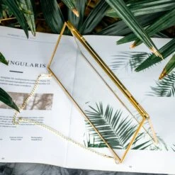 NCYP 4x9" Horizontal Brass Double Glass Picture Frame Wall Hanging, Photo Specimen Card Holder Modern Home Geometric Decor Display Gift -Terrarium Plant Hub 20210107001 1