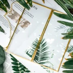 NCYP 4x9" Horizontal Brass Double Glass Picture Frame Wall Hanging, Photo Specimen Card Holder Modern Home Geometric Decor Display Gift -Terrarium Plant Hub 20210107001 2