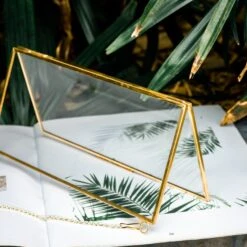 NCYP 4x9" Horizontal Brass Double Glass Picture Frame Wall Hanging, Photo Specimen Card Holder Modern Home Geometric Decor Display Gift -Terrarium Plant Hub 20210107001 9
