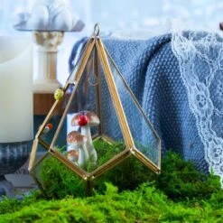 Handmade Hanging Teardrop Shape, Gold, Glass Geomtric Terrarium, Ring Holder Proposal Wedding Ring Box -Terrarium Plant Hub 20210812001 7