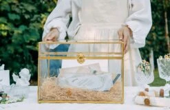 12"Large Gold Foot Rectangle With Slot Geometric Glass Card Box Keepsake Recipe Reception Envelope Holder Display Gift With Swing Lid Latch -Terrarium Plant Hub 20220330001