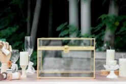 12"Large Gold Foot Rectangle With Slot Geometric Glass Card Box Keepsake Recipe Reception Envelope Holder Display Gift With Swing Lid Latch -Terrarium Plant Hub 20220330001 2
