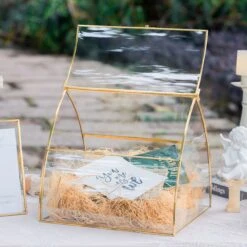 House Shape Arched Curved Roof Vintage Glass Card Box Terrarium, Handmade Brass For Wedding Receiption Wishwell Keepsake -Terrarium Plant Hub 20220607002 4