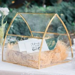 House Shape Arched Curved Roof Vintage Glass Card Box Terrarium, Handmade Brass For Wedding Receiption Wishwell Keepsake -Terrarium Plant Hub 20220607002 6