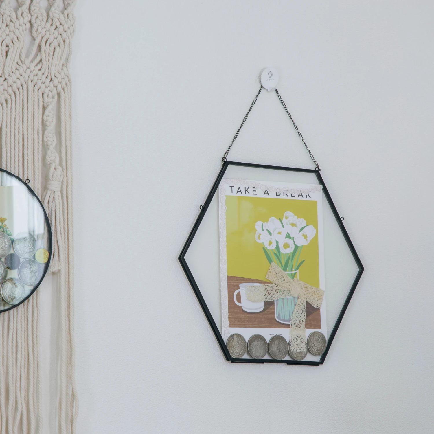 Wall Hanging Black Hexagon 12" Herbarium Brass Glass Frame For Thick Pressed Flowers, Dried Flowers, Poster, Coin, Double Glass, Floating 14 Wall Hanging Black Hexagon 12" Herbarium Brass Glass Frame For Thick Pressed Flowers, Dried Flowers, Poster, Coin, Double Glass, Floating - Image 12