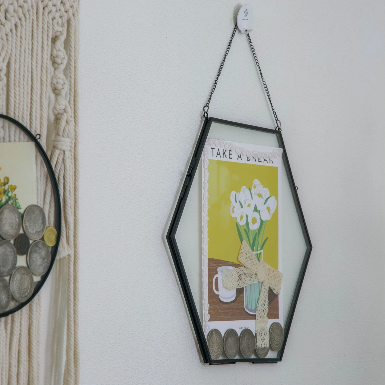 Wall Hanging Black Hexagon 12" Herbarium Brass Glass Frame For Thick Pressed Flowers, Dried Flowers, Poster, Coin, Double Glass, Floating 15 Wall Hanging Black Hexagon 12" Herbarium Brass Glass Frame For Thick Pressed Flowers, Dried Flowers, Poster, Coin, Double Glass, Floating - Image 13