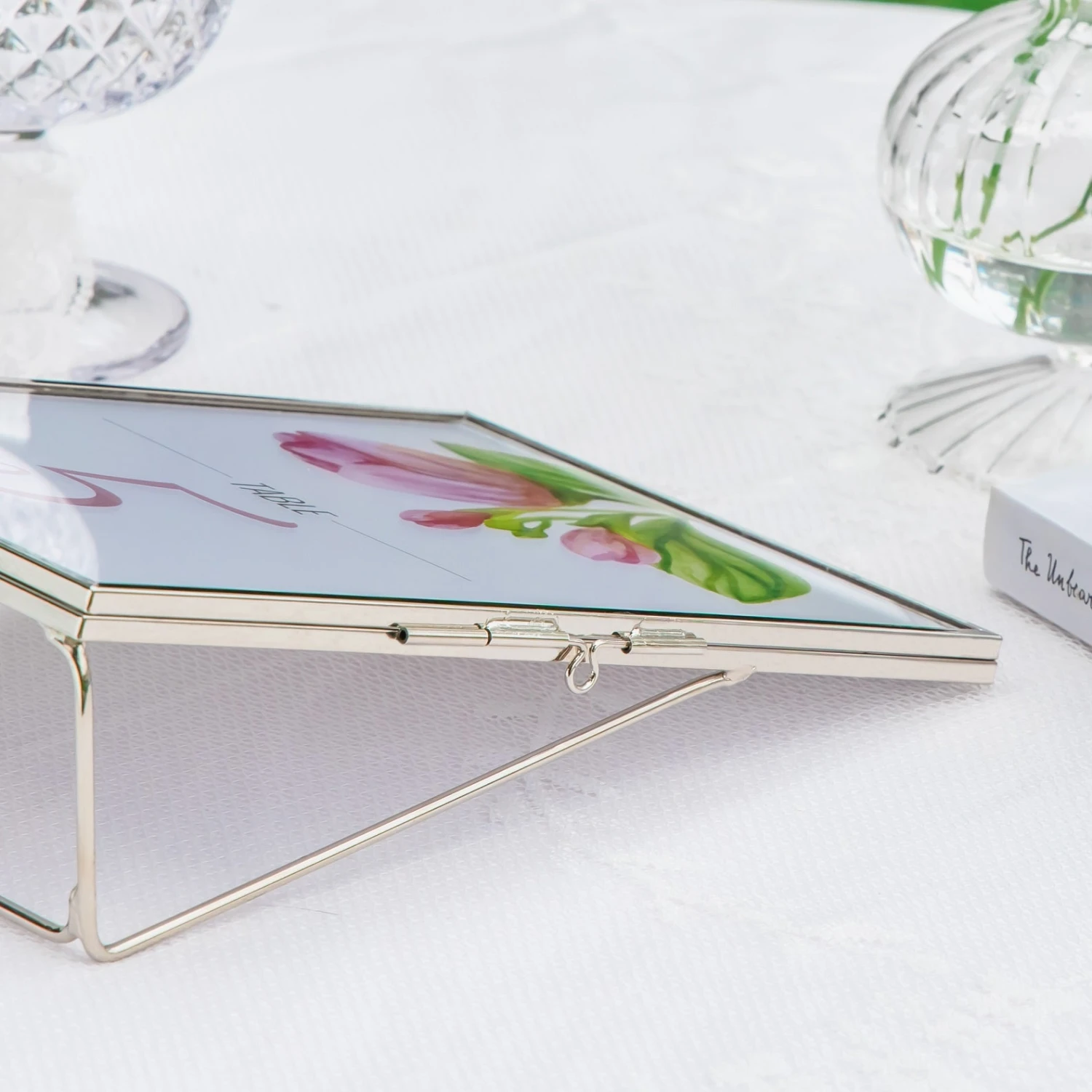 Silver Brass Tabletop Vintage Frame Geometric Ornament Plant Specimen Clip Modern Decor Card Holder 5X7" Reception 20 Silver Brass Tabletop Vintage Frame Geometric Ornament Plant Specimen Clip Modern Decor Card Holder 5X7" Reception - Image 18