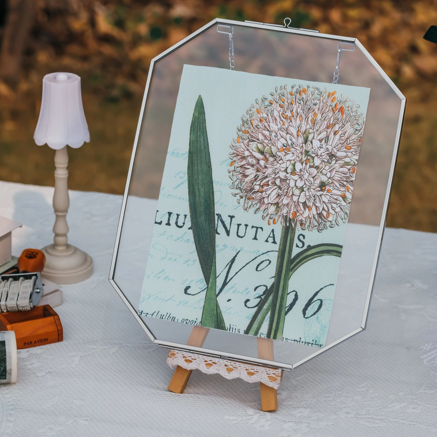 Wall Hanging Silver Long Octagon Herbarium Glass Frame For Pressed Flowers, Dried Flowers, Poster, Double Glass, Floating Frame 8x10"