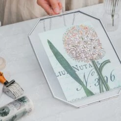 Wall Hanging Silver Long Octagon Herbarium Glass Frame For Pressed Flowers, Dried Flowers, Poster, Double Glass, Floating Frame 8x10" -Terrarium Plant Hub 20221229007 5