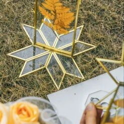 Geometric Gardenia Garden Gold Glass And Brass Wedding Table Number Holder, Pressed Flower Frame 29 Geometric Gardenia Garden Gold Glass And Brass Wedding Table Number Holder, Pressed Flower Frame -Terrarium Plant Hub 290A0598