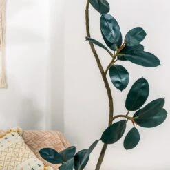 NCYP Artificial Rubber Tree, Rubber Fig, Rubber Bush 5.9FT (70.8 Inches) Tall Faux Plant For Home Office Decor, Indoor Fake Potted Ficus Elastica Tree With Plastic Pot And Rattan Woven Basket -Terrarium Plant Hub 290A0826