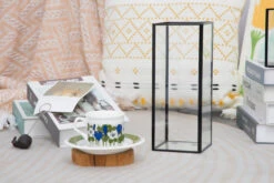 Tall Handmade Black Glass Candle Holder, Square, 9.8" Tall -Terrarium Plant Hub 290A0968