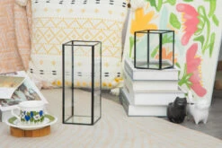 Tall Handmade Black Glass Candle Holder, Square, 9.8" Tall -Terrarium Plant Hub 290A1012