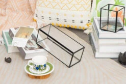 Tall Handmade Black Glass Candle Holder, Square, 9.8" Tall -Terrarium Plant Hub 290A1027