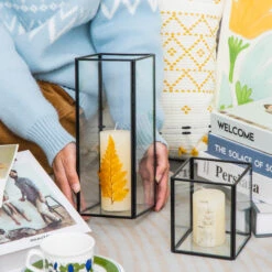 Tall Handmade Black Glass Candle Holder, Square, 9.8" Tall -Terrarium Plant Hub 290A1060